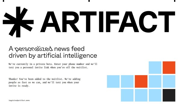 ArtifactのWebサイト（ウェイティングリスト登録後のもの）